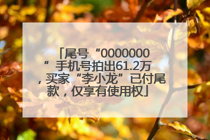 尾号“0000000”手机号拍出61.2万，买家“李小龙”已付尾款，仅享有使用权